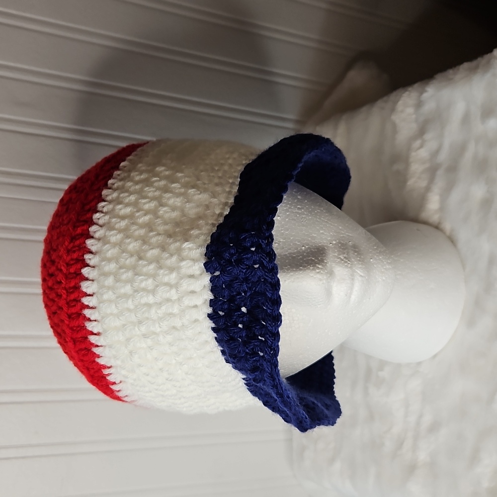 Handmade New Crochet Bucket Hat - Red White Navy